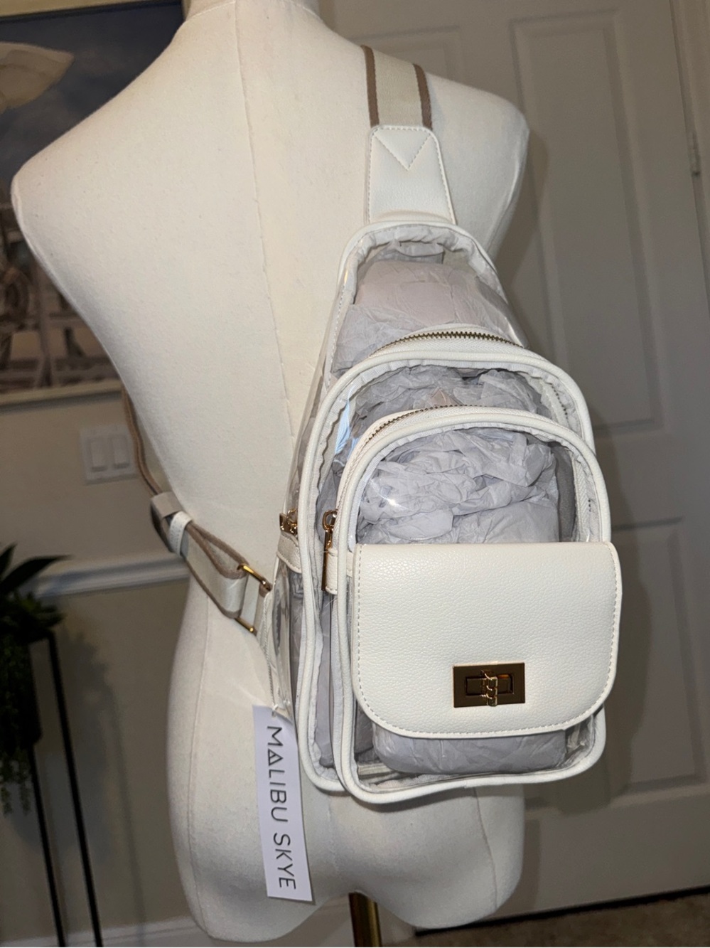 Malibu White Mini Transparent Crossbody Backpack for Gamedays, Concerts, Events